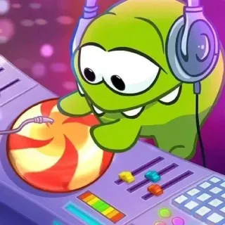 🍭 Om Nom Cut the Rope dessin animé, jeu, personnage, Om Nom, Cut the Rope, DJ, musique, divertissement whatsapp sticker