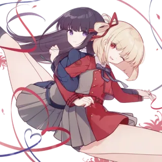 😍 Anime, Chicas, Uniformes escolares, Amistad, Kawaii, Lycoris Recoil telegram sticker
