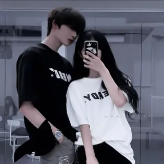😌 casal, moda, adolescente, relacionamento, roupas combinando, estilo coreano telegram sticker