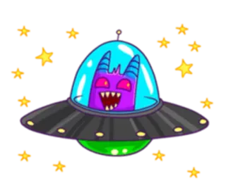 👽 Alien, UFO, Monster, Cartoon, Weltraum, Sterne, Raumschiff whatsapp sticker