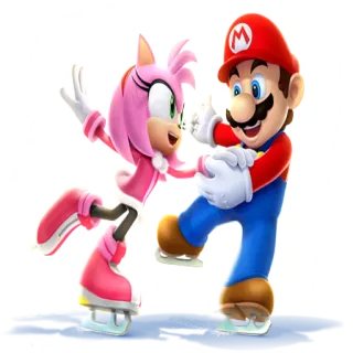 ⛸ Mario Mario, Amy Rose, patinação no gelo, personagens de videogame, esportes, crossover telegram sticker