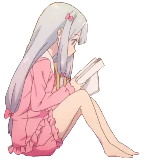 👩 动漫, 女孩, 阅读, 书, 坐着, 可爱, 卡通 telegram sticker