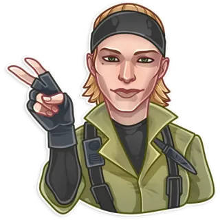 ✌️ 贴纸, 女人, 和平标志, 卡通, 金发, 发带 telegram sticker