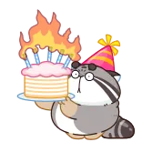 🎂 mapache, cumpleaños, pastel, fiesta, celebración, fuego, diversión telegram sticker
