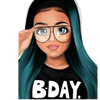 🧐 B-DAY ulang tahun, gadis, kartun, kacamata, perayaan, pesta whatsapp sticker