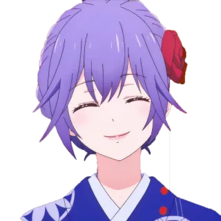 🕊 anime, ragazza, sorridente, capelli viola, rosa, kimono, carina whatsapp sticker