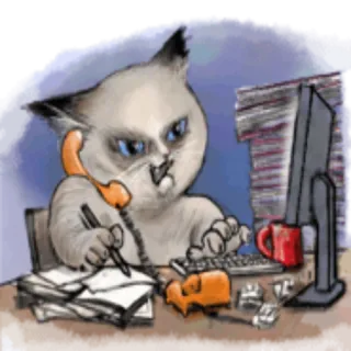 💻 고양이, 사무실, 업무, 컴퓨터, 전화, 만화 telegram sticker