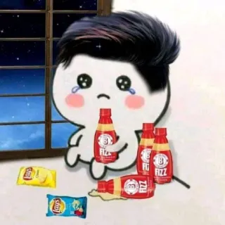 🥲 Quby Pentol B FIZZ sad, crying, drinks, snacks, chips, lonely, cute, sticker telegram sticker