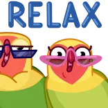 💃 RELAX oiseaux, détente, lunettes de soleil, mignon, dessin animé telegram sticker