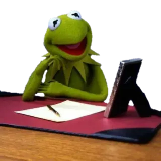 😏 Kermit Kermit la Grenouille, Muppet, Grenouille, Assis, Bureau, Stylo, Papier telegram sticker