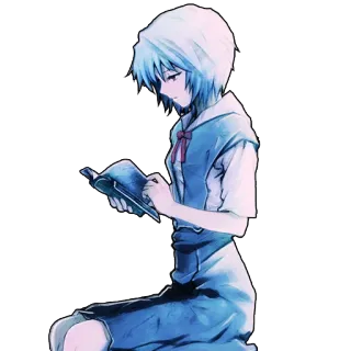 📖 Rei Ayanami Neon Genesis Evangelion Animé, Personnage, Fille, Lecture telegram sticker