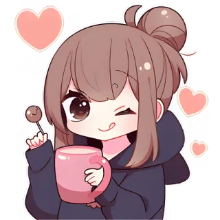 😋 anime meisje, kawaii, schattig, koffie, hartjes, sticker telegram sticker