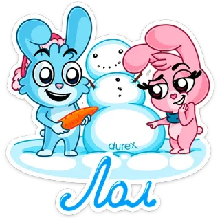 😄 Лоu bunnies, snowman, winter, cartoon telegram sticker