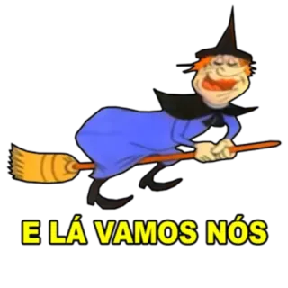 🧹 E LÁ VAMOS NÓS witch, broom, cartoon, halloween, flying, phrase telegram sticker