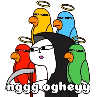 👍 nggg ogheyy pássaro, auréola, ceifador, foice, desenho animado, engraçado telegram sticker