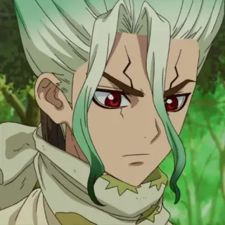 🔬 Ishigami Senku Dr. Stone Аниме, Учёный, Манга, Зелёные волосы, Красные глаза whatsapp sticker