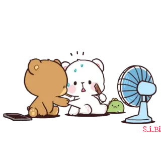 😰 orsi, carino, sudato, ventilatore, caldo, cartoni animati telegram sticker