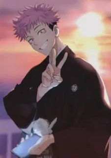 ✌️ Yuji Itadori Jujutsu Kaisen アニメ, マンガ, 呪術廻戦, 虎杖悠仁, キャラクター, ピースサイン telegram sticker