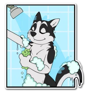 🚿 Hund, Husky, Dusche, Bad, Seife, Cartoon telegram sticker