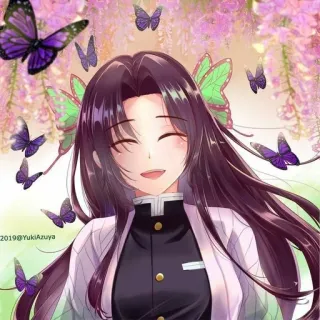 🌸 2019@YukiAzuya Anime, Mulher, Borboleta, Roxo, Verde, Cabelo, Desenho animado telegram sticker