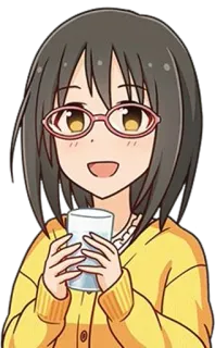 🍻 Anime, Chica, Gafas, Sonrisa, Dibujos animados telegram sticker