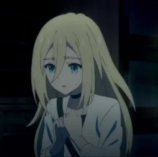 🤨 Rachel Gardner Angels of Death anime, blond włosy, niebieskie oczy, smutny, dziewczyna, postać telegram sticker