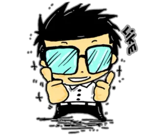 👍 LIKE Gosto, Polegar para cima, Óculos, Desenho animado, Positivo, Emoji whatsapp sticker