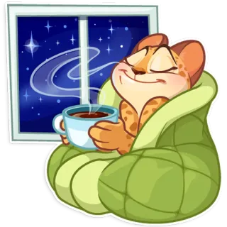 ☕ kucing, nyaman, kopi, lucu, santai, jendela, malam telegram sticker