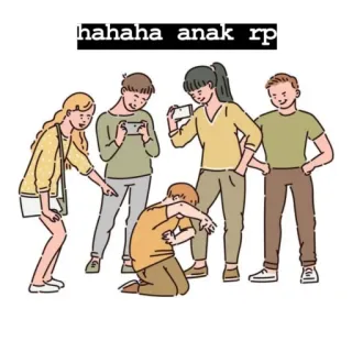 😆 hahaha anak rp harcèlement, réseaux sociaux, dessin animé, illustration, groupe, moquerie telegram sticker