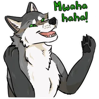 😈 Mwaha haha! lobo, furry, animal, dibujos animados, riendo, malvado, planeando whatsapp sticker