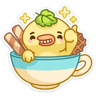 👍 cute, kawaii, duck, cup, waffles, cartoon, dessert telegram sticker