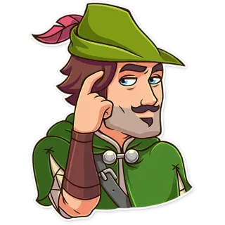 ☝️ robin hood, archer, cartoon, thinking, medieval, outlaw, green, forest telegram sticker