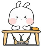 😡 conejo, conejito, enfadado, mono, mesa, dibujo telegram sticker