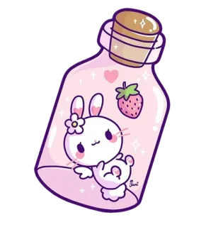 🍾 кролик, каваи, клубника, бутылка, милый, животное, иллюстрация telegram sticker