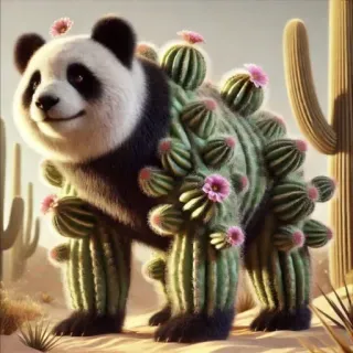 🤩 Panda, Cactus, Deserto, Animale, Ibrido, Carino, Natura, Surreale telegram sticker