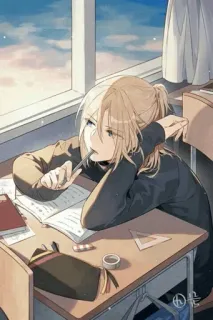 ✔️ Anime, Chica, Escuela, Ventana, Estudio telegram sticker
