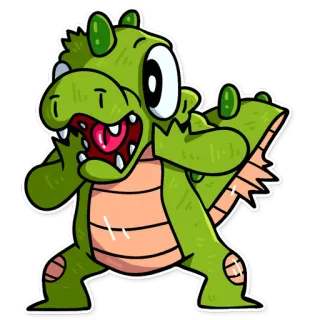 😱 alligator, crocodile, dessin animé, autocollant, vert, reptile telegram sticker