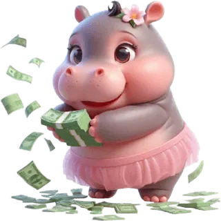💸 hipopotam, pieniądze, uroczy, kreskówka, zwierzę telegram sticker
