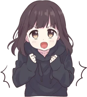 😮 аниме девушка, злой, восклицание, мультфильм, толстовка, милый, аниме telegram sticker