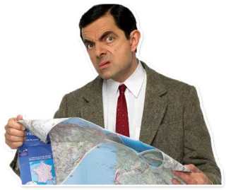 😳 Mr. Bean Мистер Бин, карта, в замешательстве, Роуэн Аткинсон, комедия telegram sticker