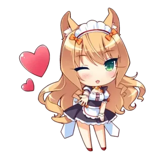 🌟 애니메이션, 카와이, 치비, 메이드, 고양이귀, 하트 telegram sticker