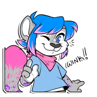 😉 Wink! Furry, Cartoon, Dier, Knipoog, Schattig whatsapp sticker