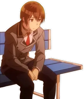 😩 anime, boy, school uniform, sitting, sad whatsapp sticker