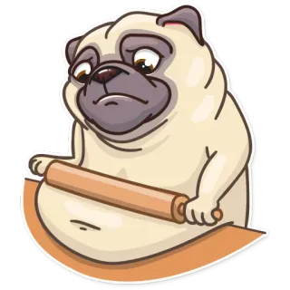 ☹️ pug, cachorro, rolo de massa, cozinhar, desenho animado, animal telegram sticker