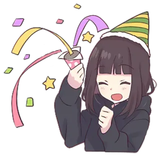 💕 festa, party, coriandoli, ragazza anime, compleanno, carino telegram sticker