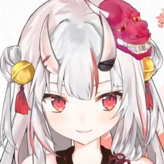 😏 Anime, Garota, Oni, Demônio, Chifres, Máscara, Bonito, Arte digital telegram sticker