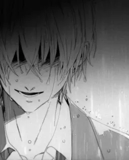 😈 Anime, Manga, Triste, Piangere, Emozionale, Pioggia, Bianco e nero telegram sticker