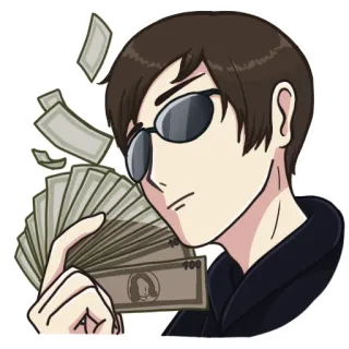 🤑 dinero, riqueza, dibujos animados, hombre, gafas de sol, efectivo telegram sticker