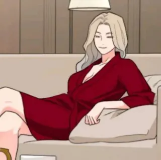 🥢 woman, cartoon, couch, dress, blonde hair, relaxing telegram sticker
