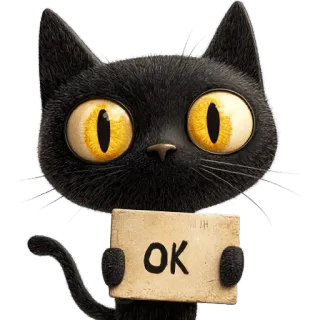👌 OK kot, czarny kot, ok, słodki, kreskówka, zwierzę whatsapp sticker